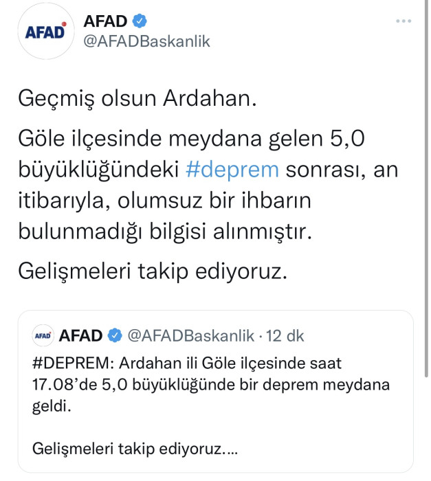 Ardahan’da 5 büyüklüğünde deprem meydana geldi