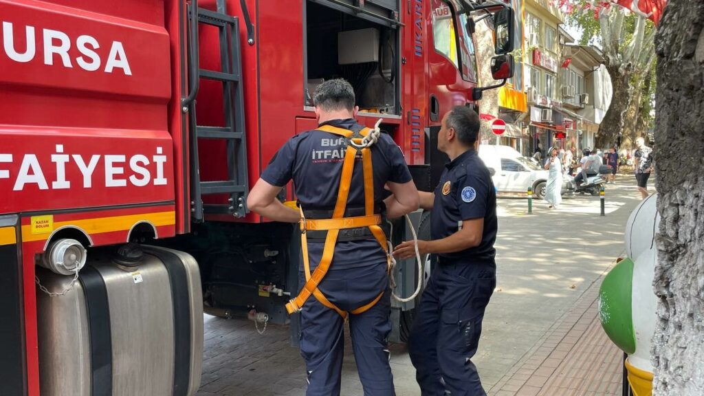 Bursa’da 152 yıllık anıt ağaçta mahsur kalan kuş itfaiye ekiplerince kurtarıldı