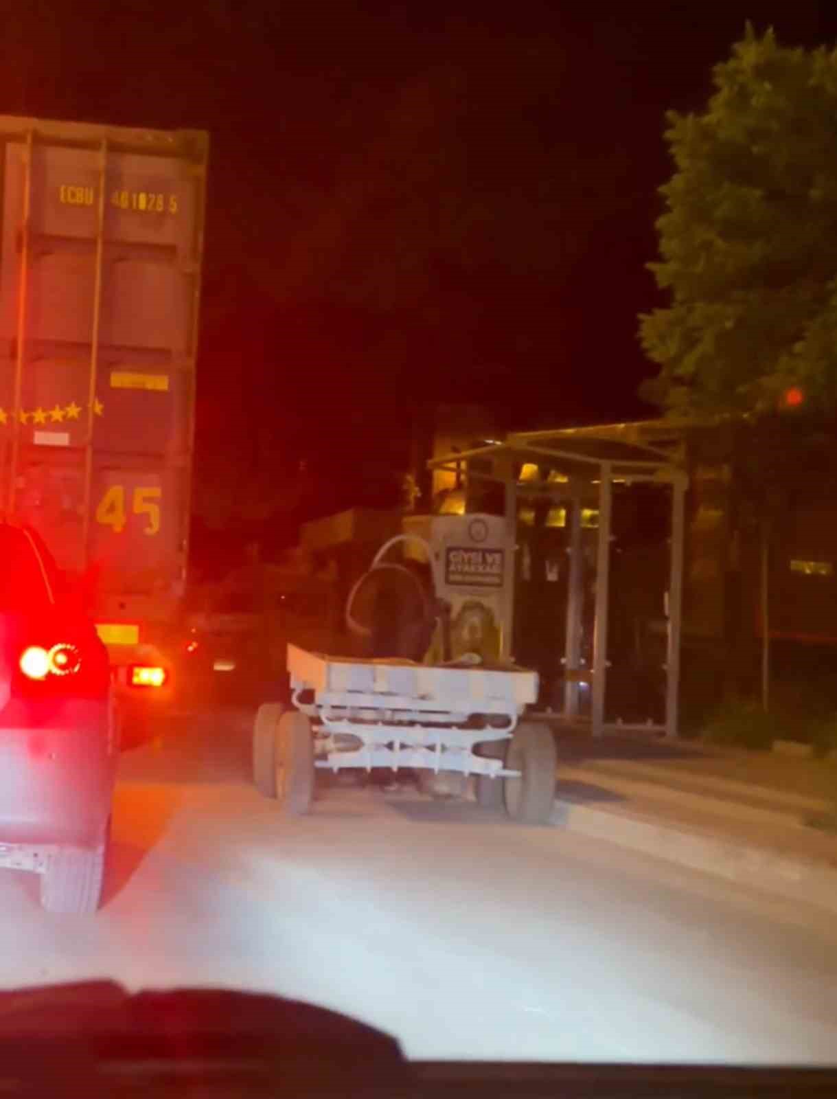 Başıboş at arabası şehir turu attı, görenler şaştı kaldı